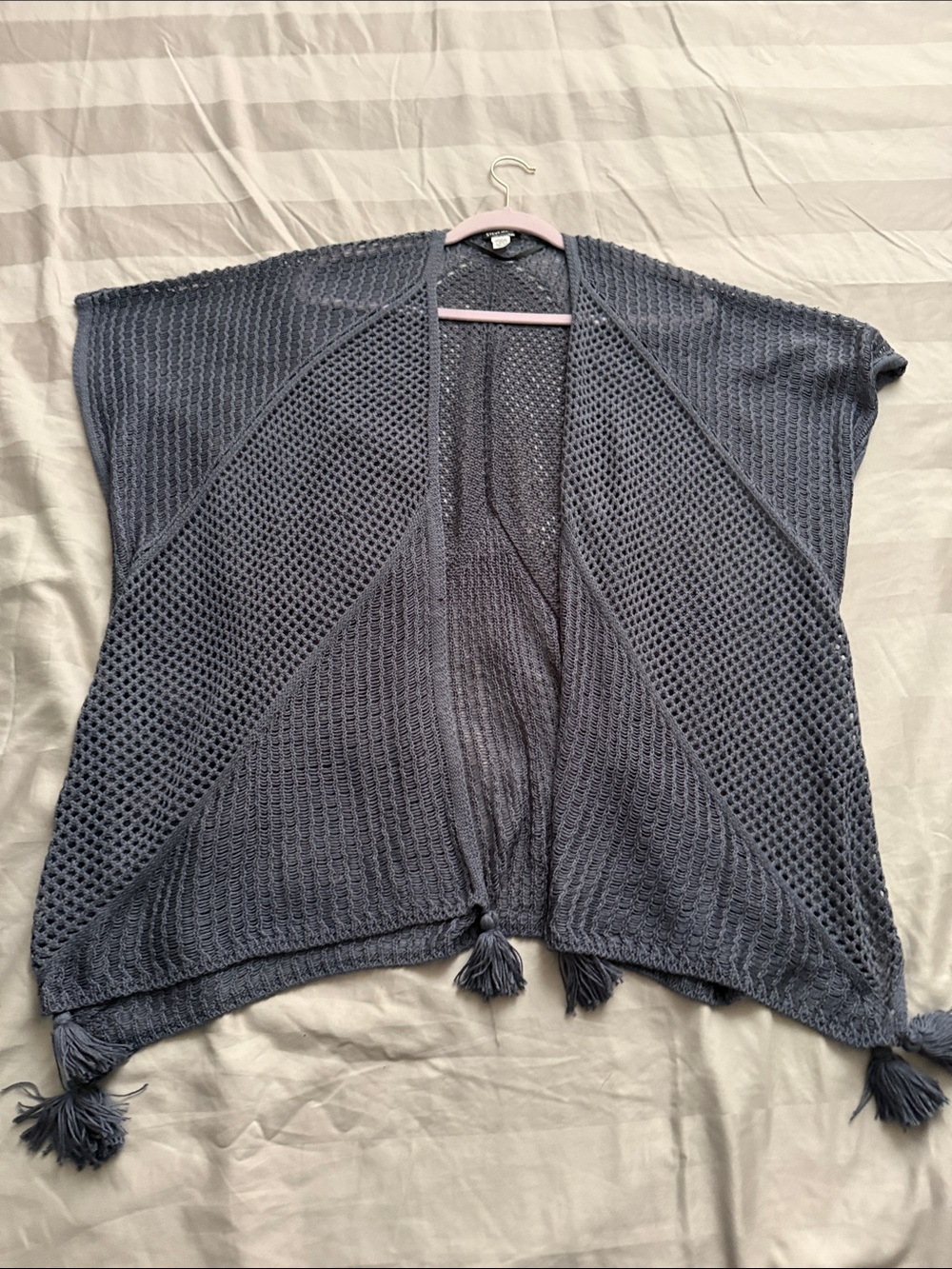 Steve Madden Open-Knit Tassel Swim Coverup in Dark Blueish Gray